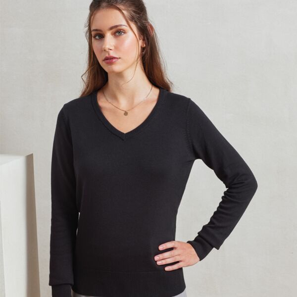Medlocks Premier Ladies Knitted Cotton Acrylic V Neck Sweater Thumbnail
